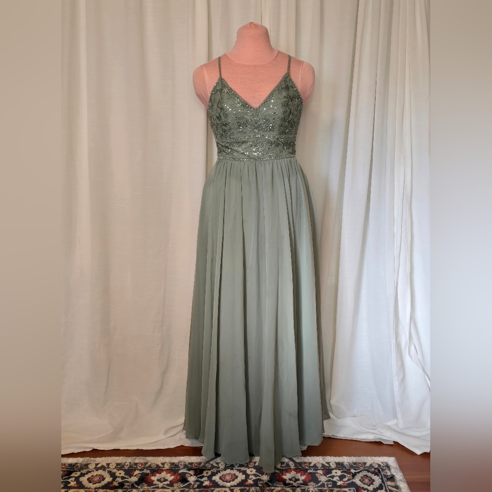 KENNEDY BLUE Moss Green Beaded Embroidered Lace Bridesmaid Dress